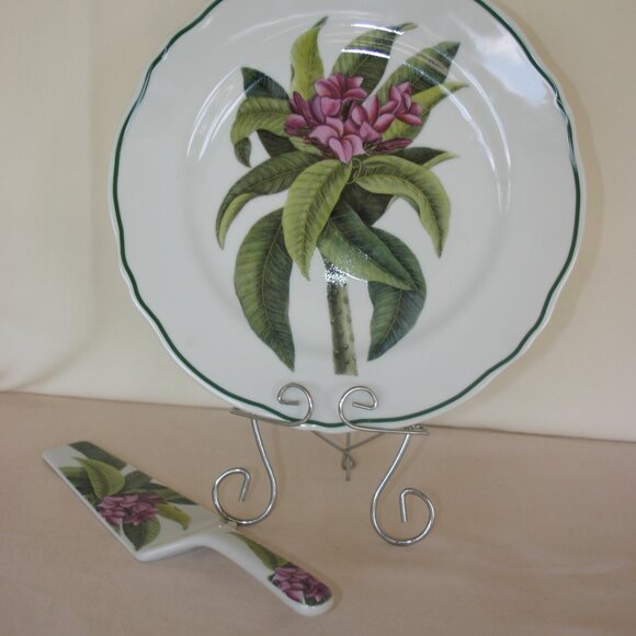 Williamsburg Plumeria Andrea by Sadek Porcelain Cake Plate & Server B-219 - Picture 4 of 6